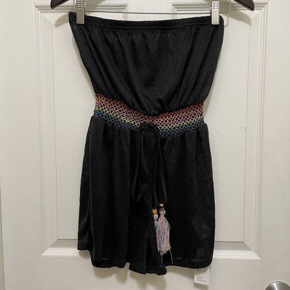 NEW Cupshe Strapless Romper Black Rainbow Lightweight Beach Boho Women's Small - Picture 2 of 14